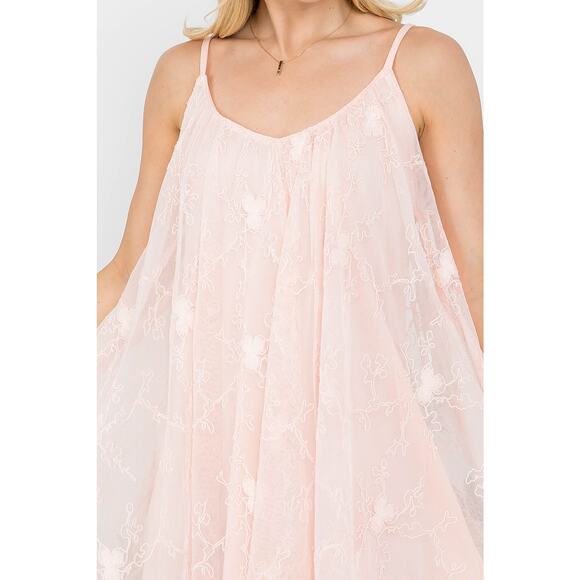 Light Pink Spaghetti Sleeve Floral Lace Dress - Picture 3 of 8